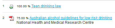 Icon indicating document next to link 'Teen drinking law' and PDF icon next to 'Australian alcohol guidelines'